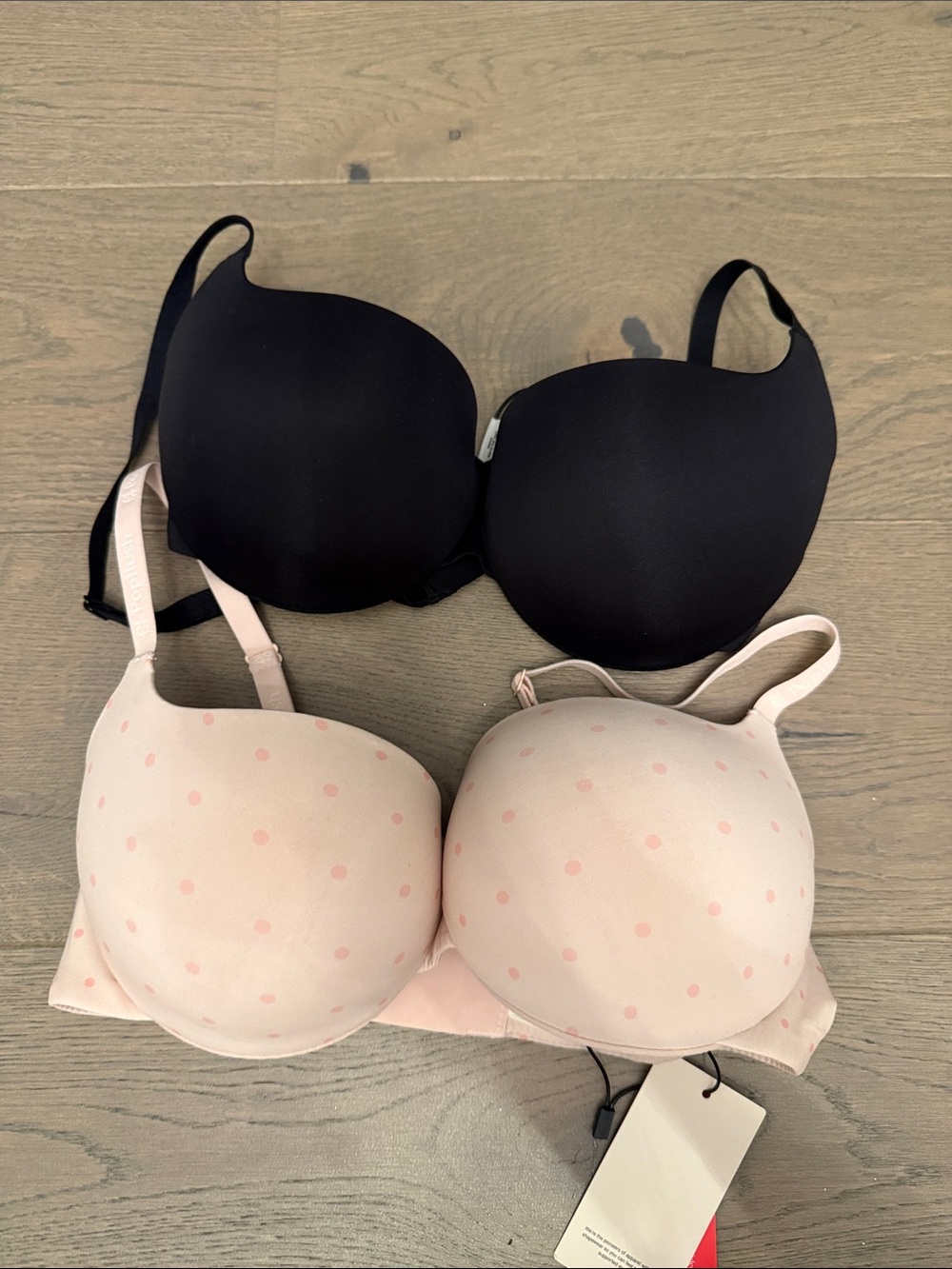 Black Molded T-Shirt Bra & Pink Polka Dot Bra - Women Intimates